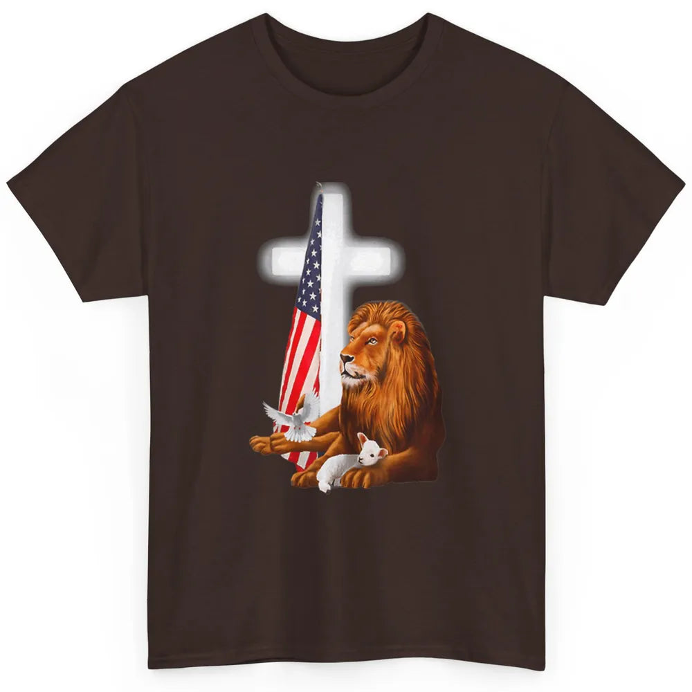 Patriotic Christian Lamb Bible Verse Lion Cross Religious Classic Unisex T-Shirt