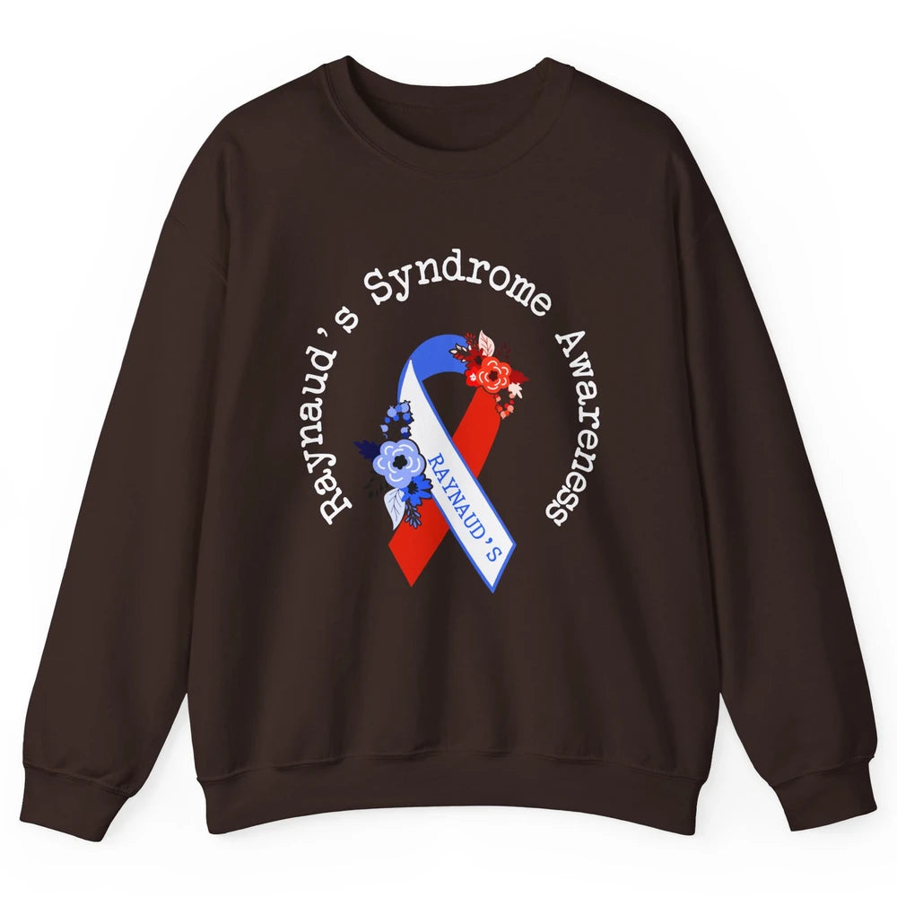 Raynaud's Syndrome Awareness Support Floral Red Blue Ribbon Unisex Crewneck Sweatshirt