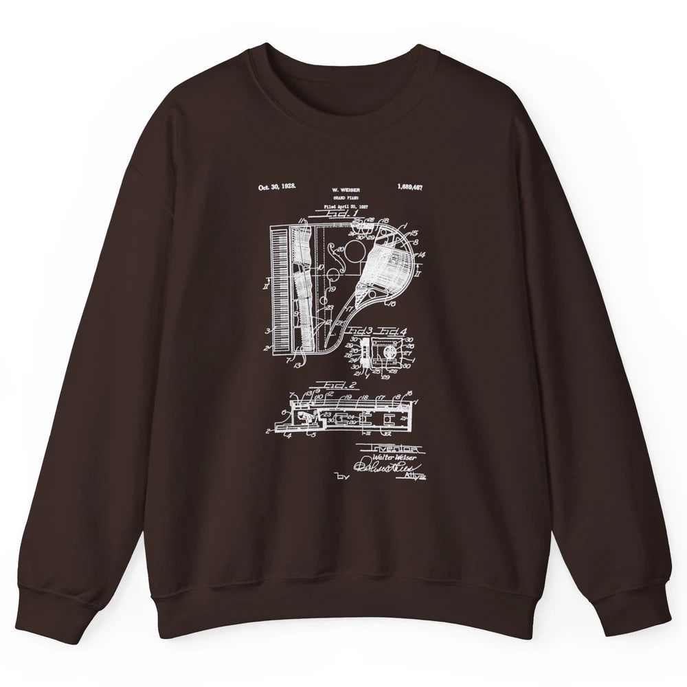 Piano Patent Style Vintage Grand Pianist Line Art Drawing Unisex Crewneck Sweatshirt