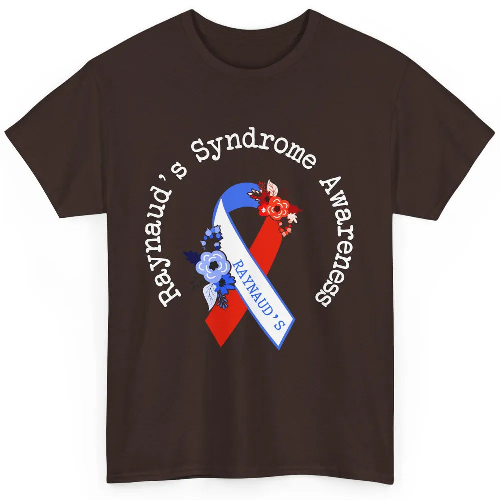 Raynaud's Syndrome Awareness Support Floral Red Blue Ribbon Classic Unisex T-Shirt