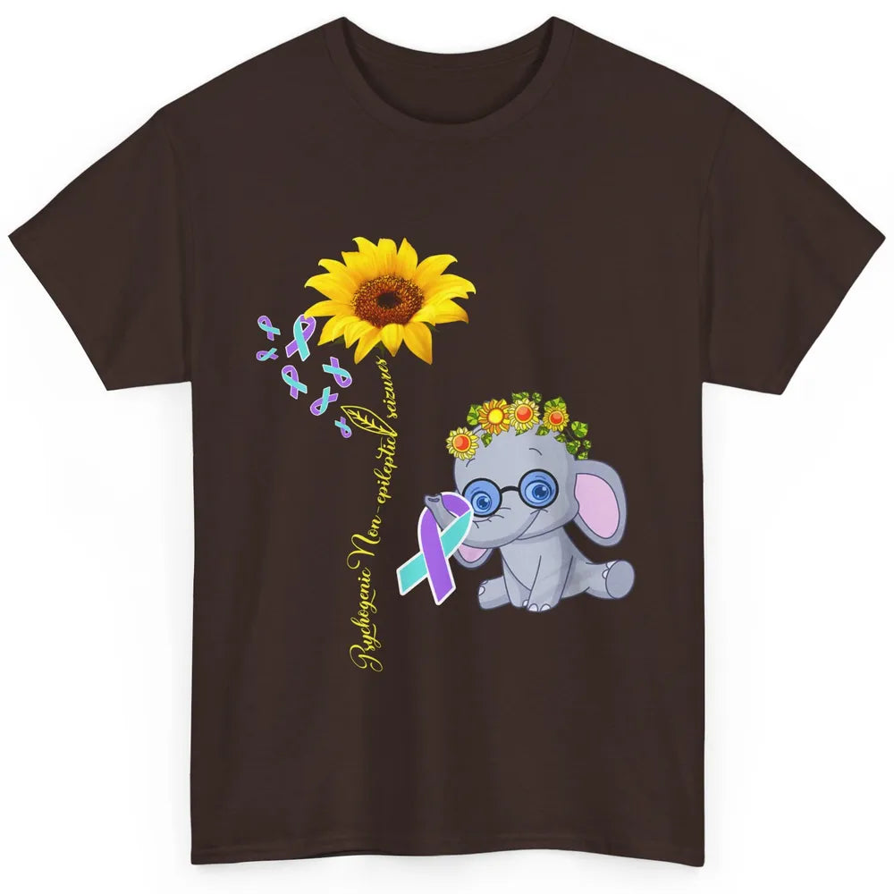 PNES Awareness Purple Teal Ribbon Sunflower Baby Elephant Classic Unisex T-Shirt
