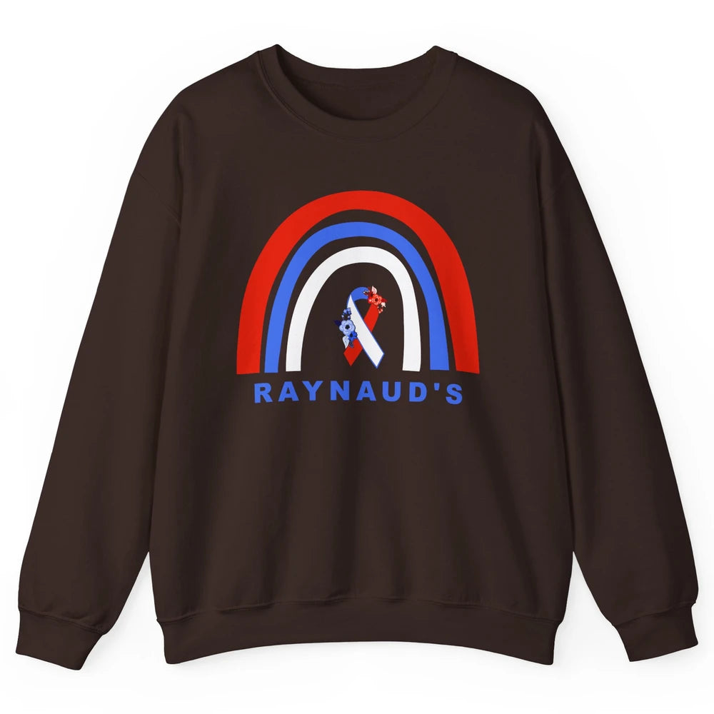Raynaud's Syndrome Awareness Floral Red Blue Ribbon Rainbow Unisex Crewneck Sweatshirt