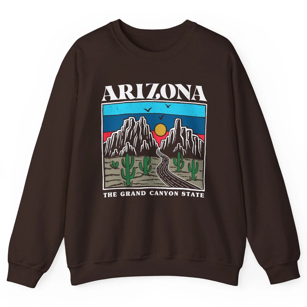 Retro Arizona Cactus Mountain The Grand Canyon State Hiking Unisex Crewneck Sweatshirt