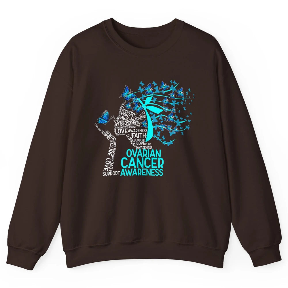 Ovarian Cancer Awareness Hope Love Cure Teal Ribbon Unisex Crewneck Sweatshirt