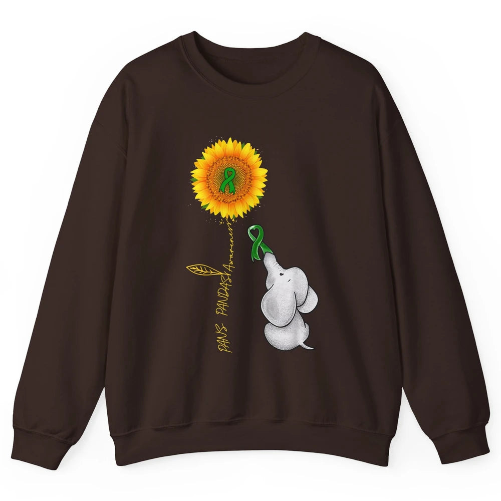 PANS/PANDAS Awareness Green Ribbon Sunflower Baby Elephant Unisex Crewneck Sweatshirt