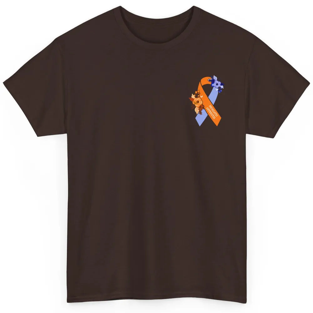 Psoriatic Arthritis Awareness PsA Floral Blue Orange Ribbon Classic Unisex T-Shirt