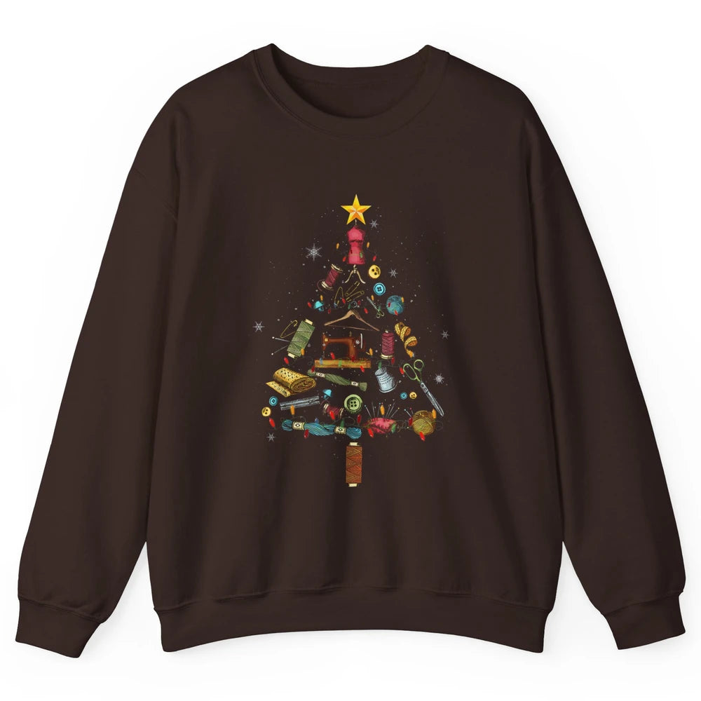 Merry Christmas Sewing Yarn Quilting Xmas Tree Sew Machine Unisex Crewneck Sweatshirt