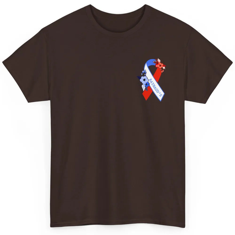 Raynaud's Syndrome Awareness Support Floral Red Blue Ribbon Classic Unisex T-Shirt