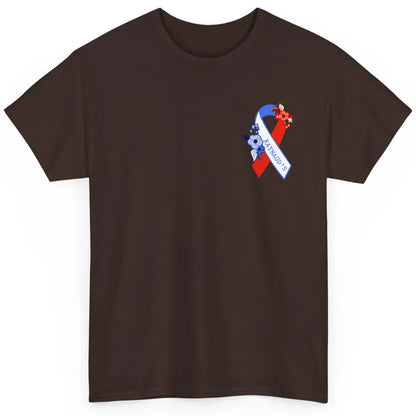 Raynaud's Syndrome Awareness Support Floral Red Blue Ribbon Classic Unisex T-Shirt