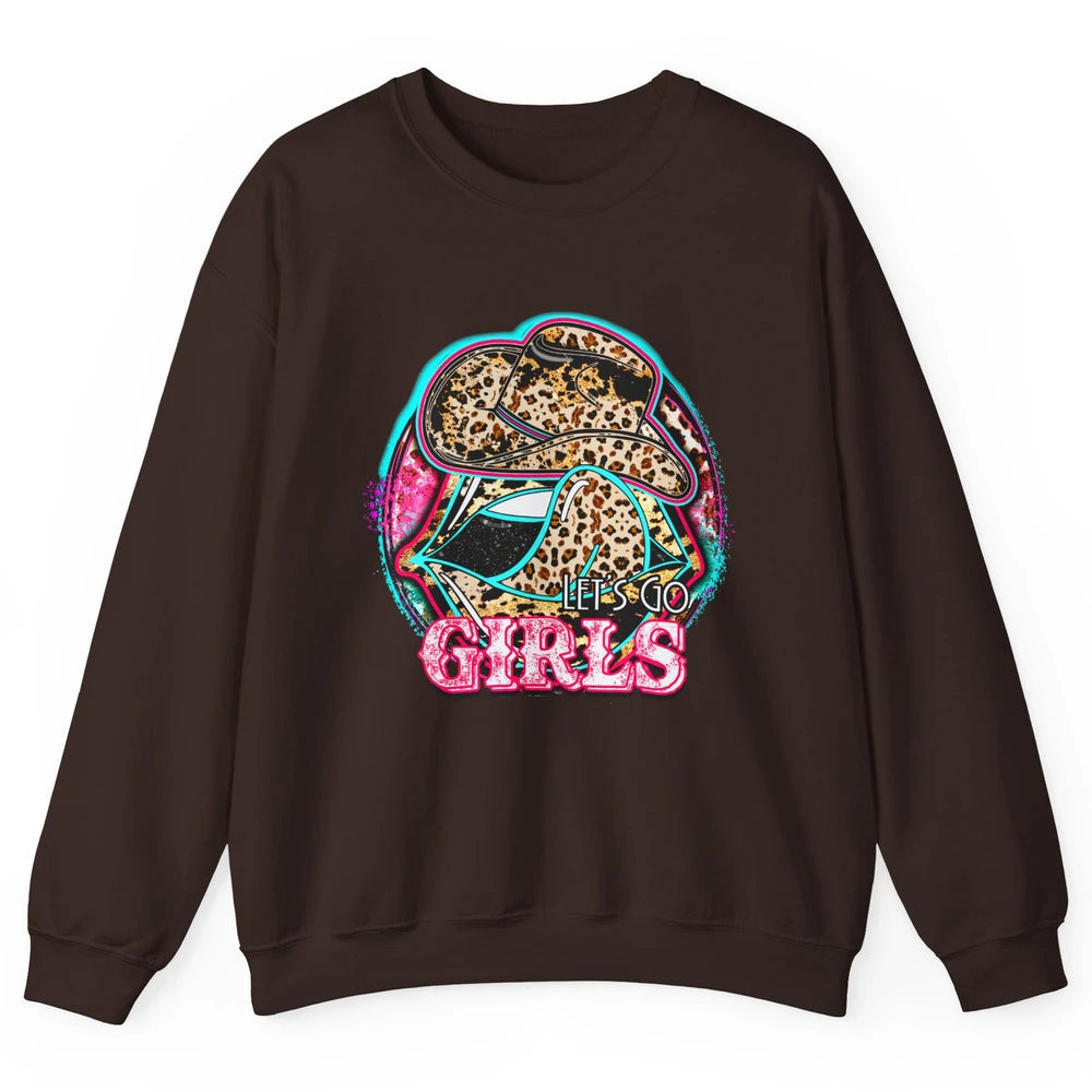 Retro Leopard Cowboy Boots Let's Go Girls Western Cowgirls Unisex Crewneck Sweatshirt