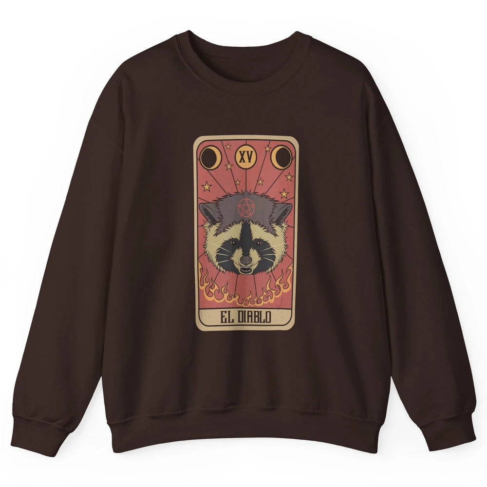 Raccoon Tarot Card Satanic Trash Panda Crescent Halloween Unisex Crewneck Sweatshirt