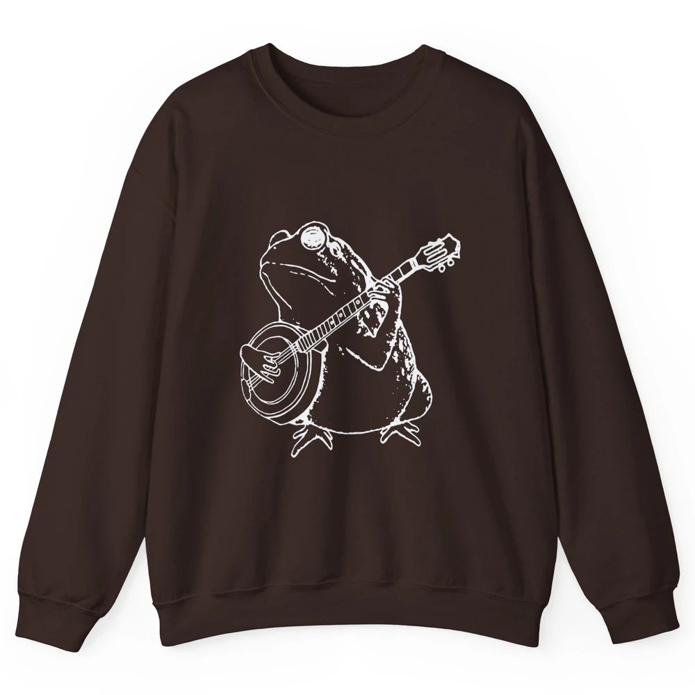 Retro Frog Playing Banjo Musician Banjo Player Music Vintage Unisex Crewneck Sweatshirt