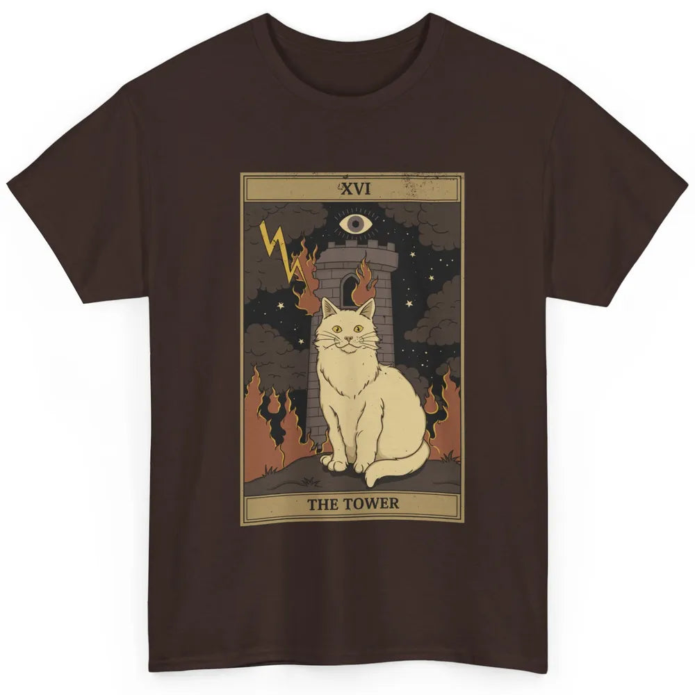 Retro Halloween Cat Witch The Tower Tarot Card Witchcraft Classic Unisex T-Shirt