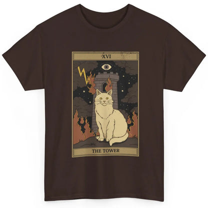 Retro Halloween Cat Witch The Tower Tarot Card Witchcraft Classic Unisex T-Shirt