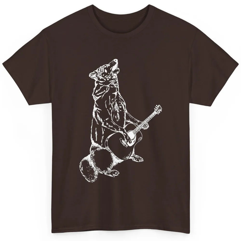 Retro Howling Wolf Playing Guitar Musician Guitarist Music Classic Unisex T-Shirt