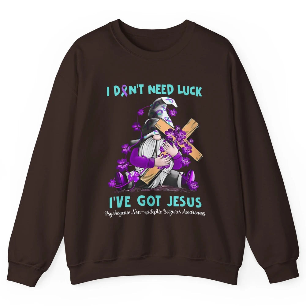 PNES Awareness Gnome I Don't Need Luck I've Got Jesus Faith Unisex Crewneck Sweatshirt