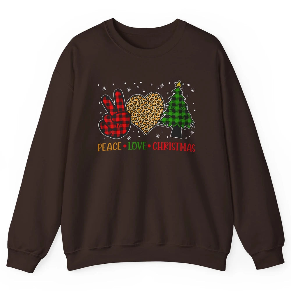 Peace Love Christmas Cute Christmas Heart Plaid Xmas Gift Unisex Crewneck Sweatshirt