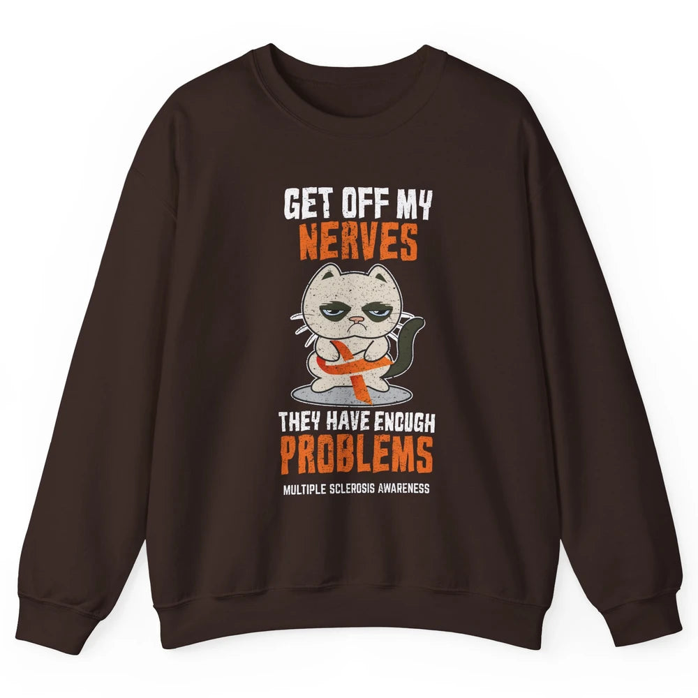 Multiple Sclerosis Awareness Ms Cancer Cat Orange Ribbon Unisex Crewneck Sweatshirt