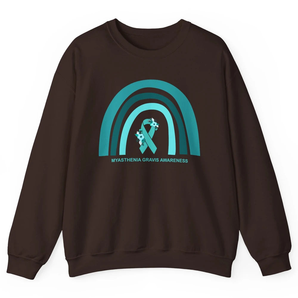 Myasthenia Gravis Awareness Floral Teal Ribbon Rainbow Unisex Crewneck Sweatshirt