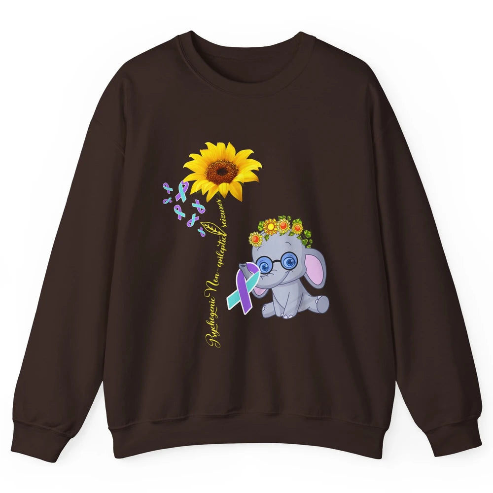 PNES Awareness Purple Teal Ribbon Sunflower Baby Elephant Unisex Crewneck Sweatshirt