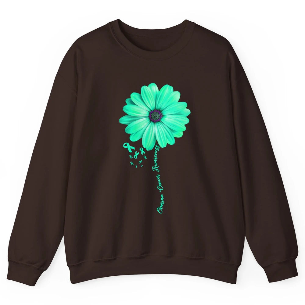 Ovarian Cancer Awareness Daisy Flower Teal Ribbon Cancer Unisex Crewneck Sweatshirt