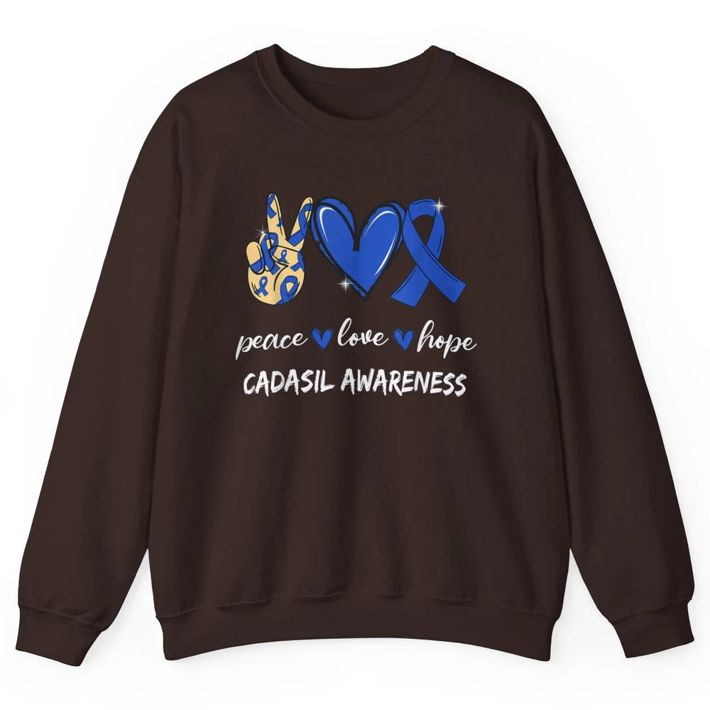 Peace Love Hope Heart Love Cadasil Awareness Blue Ribbon Unisex Crewneck Sweatshirt
