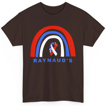 Raynaud's Syndrome Awareness Floral Red Blue Ribbon Rainbow Classic Unisex T-Shirt