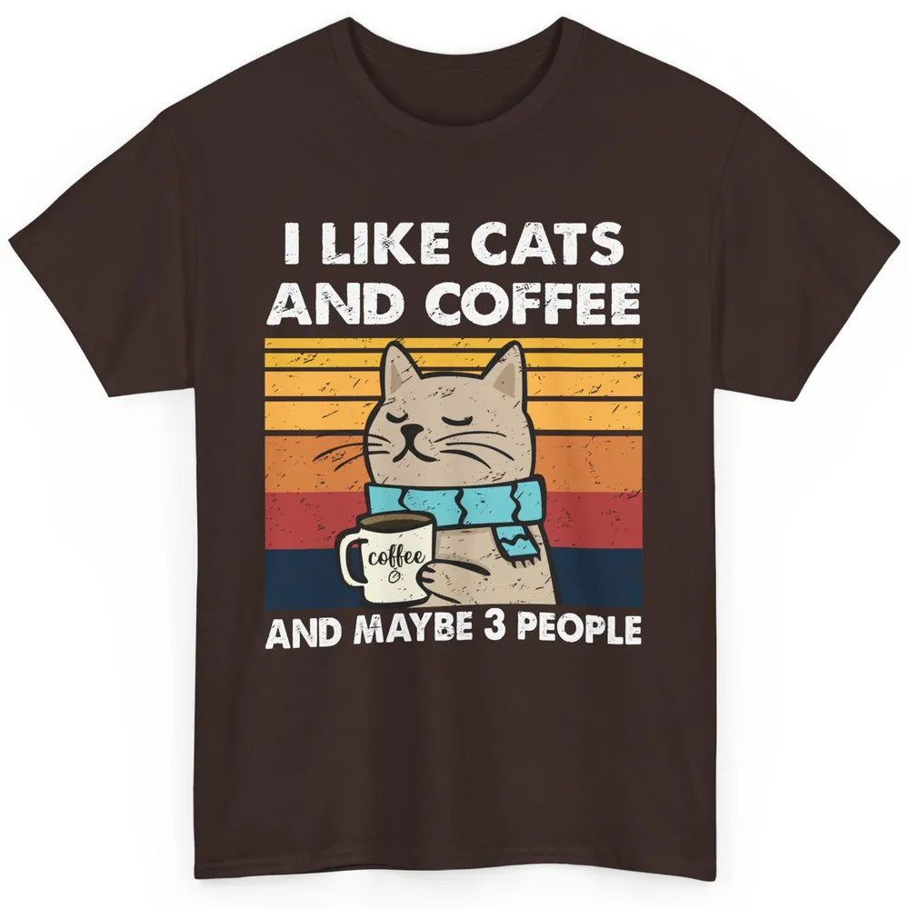 Retro Funny Fall Cat I Like Cats Coffee And Maybe 3 People Classic Unisex T-Shirt