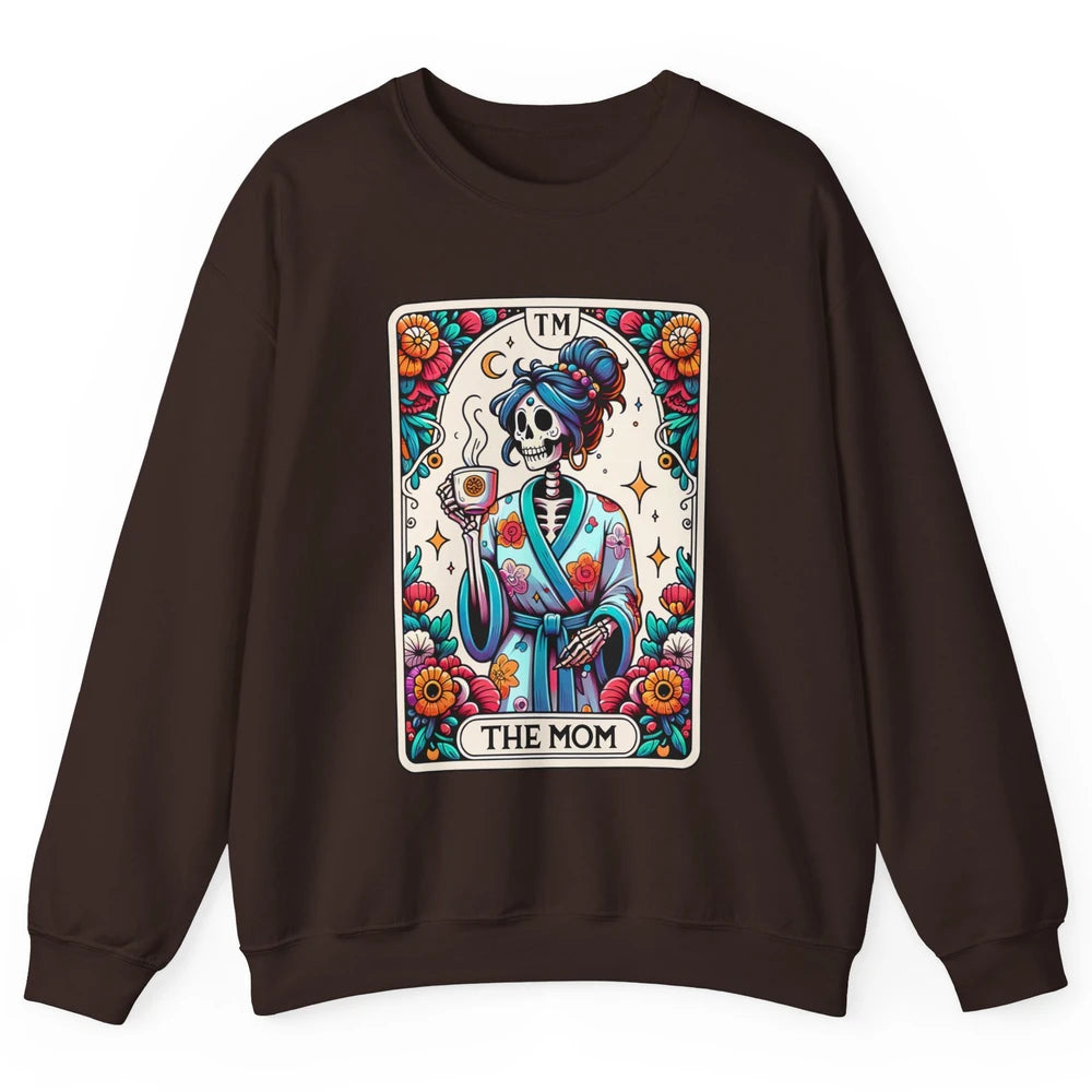 Retro Floral Skeleton The Mom Tarot Card Halloween Mom Life Unisex Crewneck Sweatshirt