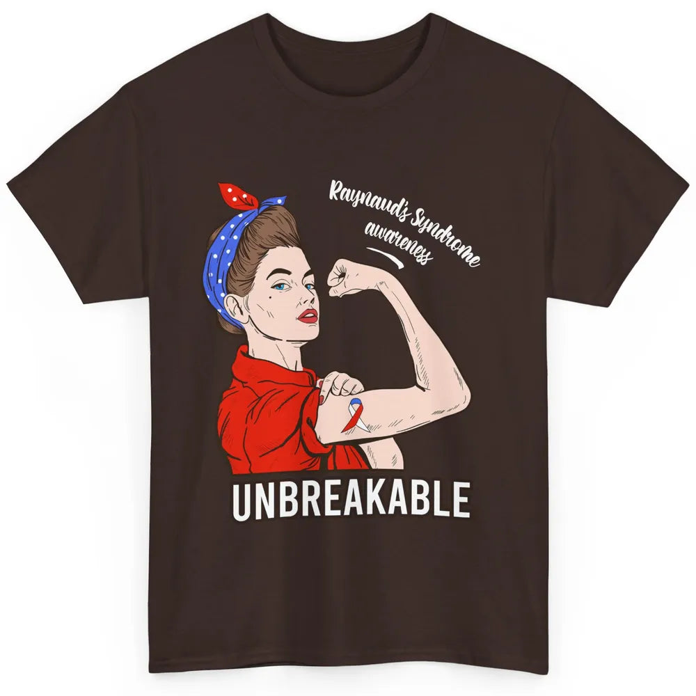 Raynaud's Syndrome Red Blue Ribbon Strong Woman Unbreakable Classic Unisex T-Shirt