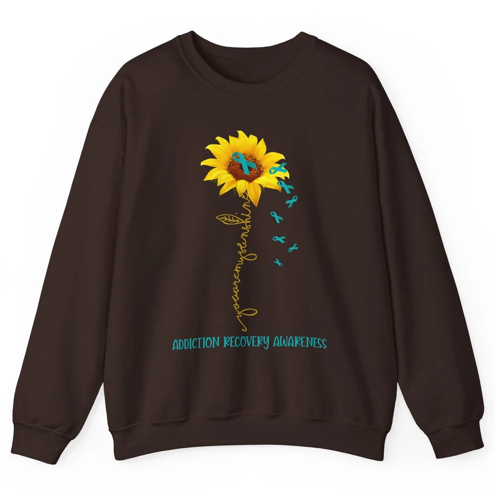 Addiction Recovery Awareness Teal Ribbon Sunflower Unisex Crewneck Sweatshirt