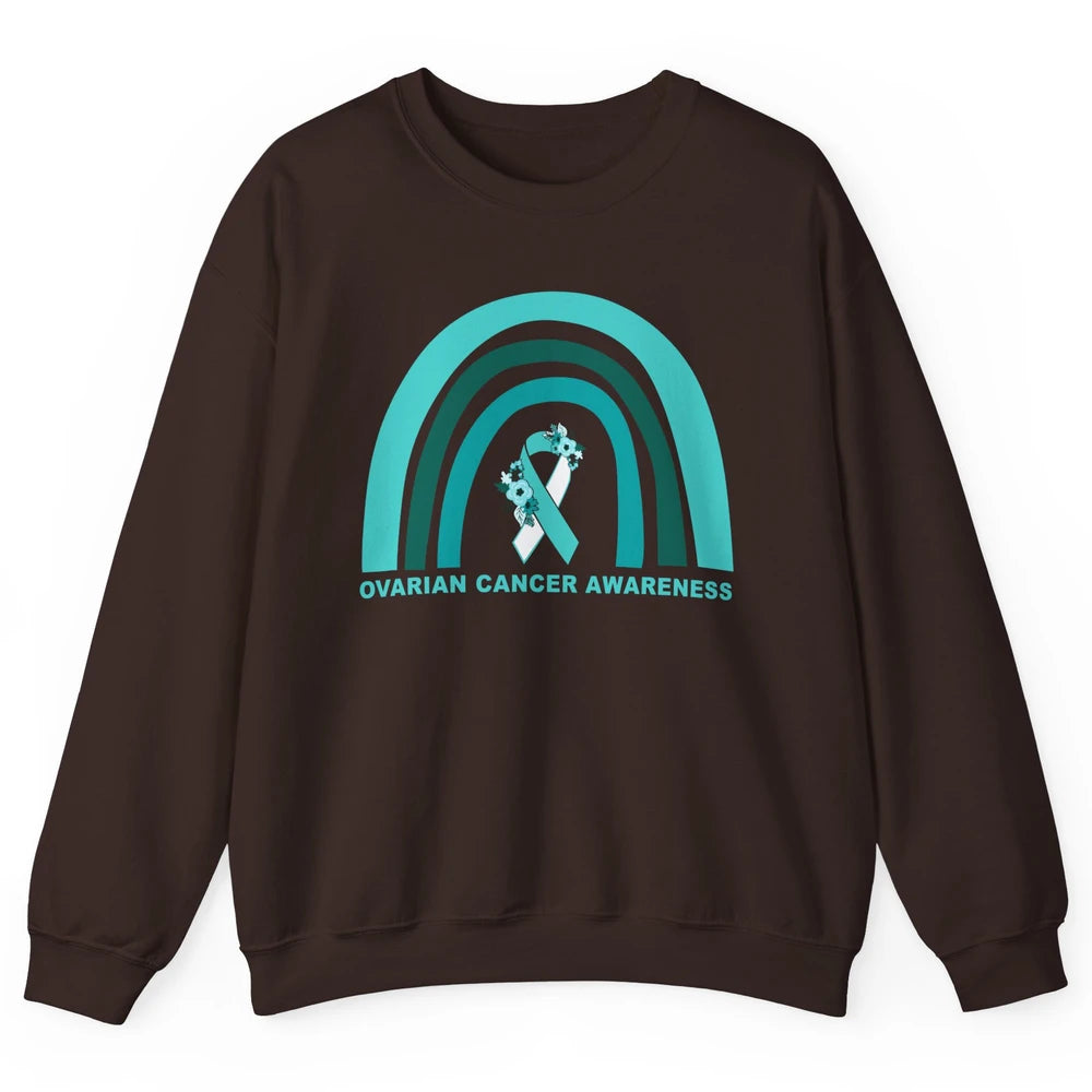 Ovarian Cancer Awareness Support Floral Turquoise Rainbow Unisex Crewneck Sweatshirt