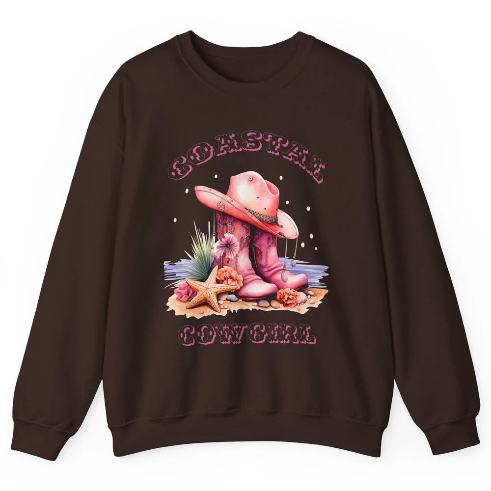 Retro Cowgirl Boots Coastal Cowgirl Western Country Beach Unisex Crewneck Sweatshirt