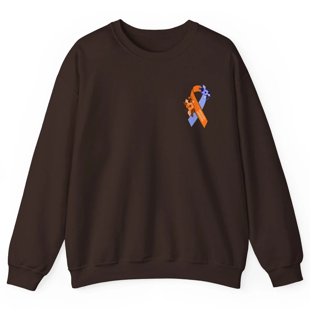 Psoriatic Arthritis Awareness PsA Floral Blue Orange Ribbon Unisex Crewneck Sweatshirt