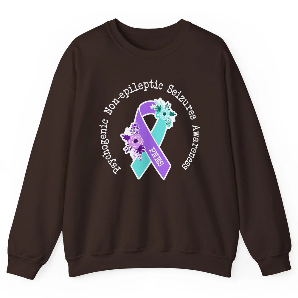 Psychogenic Non-epileptic Seizures PNES Purple Teal Ribbon Unisex Crewneck Sweatshirt