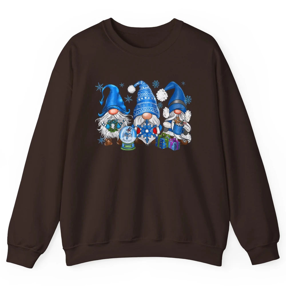 Retro Blue Snowman Gnomes Blue Christmas Winter Gnomies Xmas Unisex Crewneck Sweatshirt