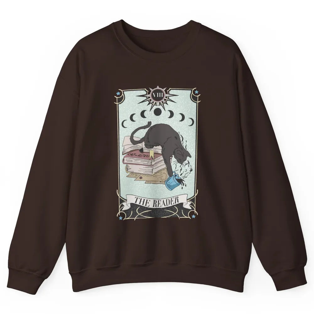 Retro Black Cat Books The Reader Tarot Card Halloween Reading Book Crescent Moon Unisex Crewneck Sweatshirt
