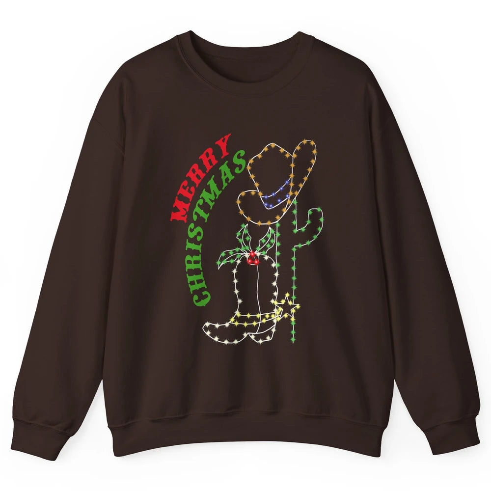 Retro Cowboy Merry Christmas Western Country Cowgirl Costume Unisex Crewneck Sweatshirt