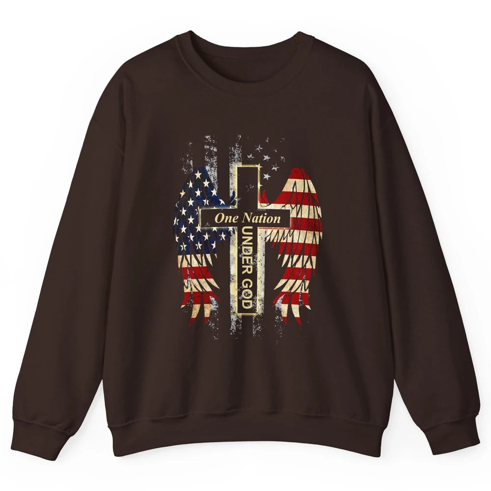 Patriotic One Nation Under God American Flag Faith Cross Unisex Crewneck Sweatshirt