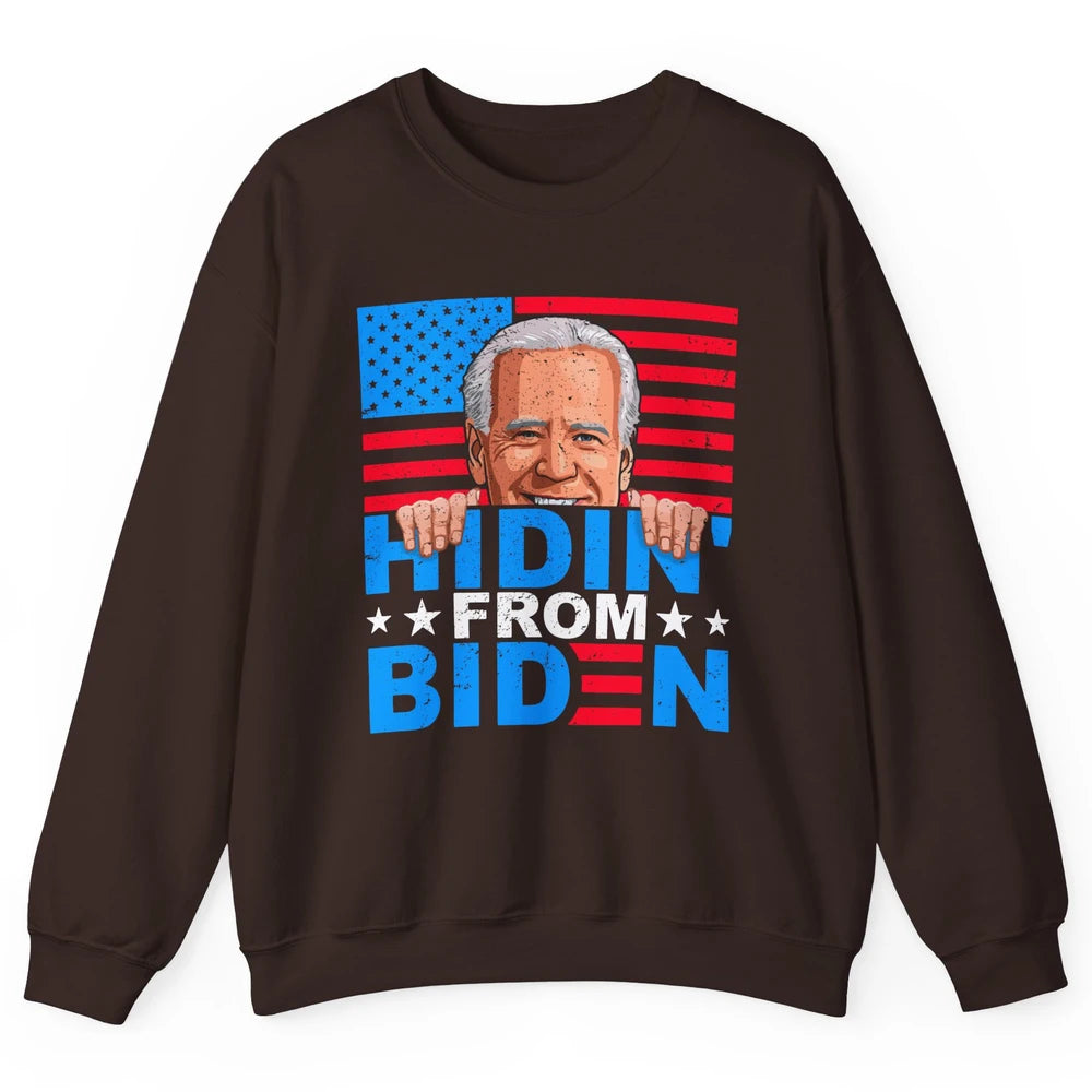 Retro Funny Joe Biden Hiding From Biden Anti Liberal US Flag Unisex Crewneck Sweatshirt