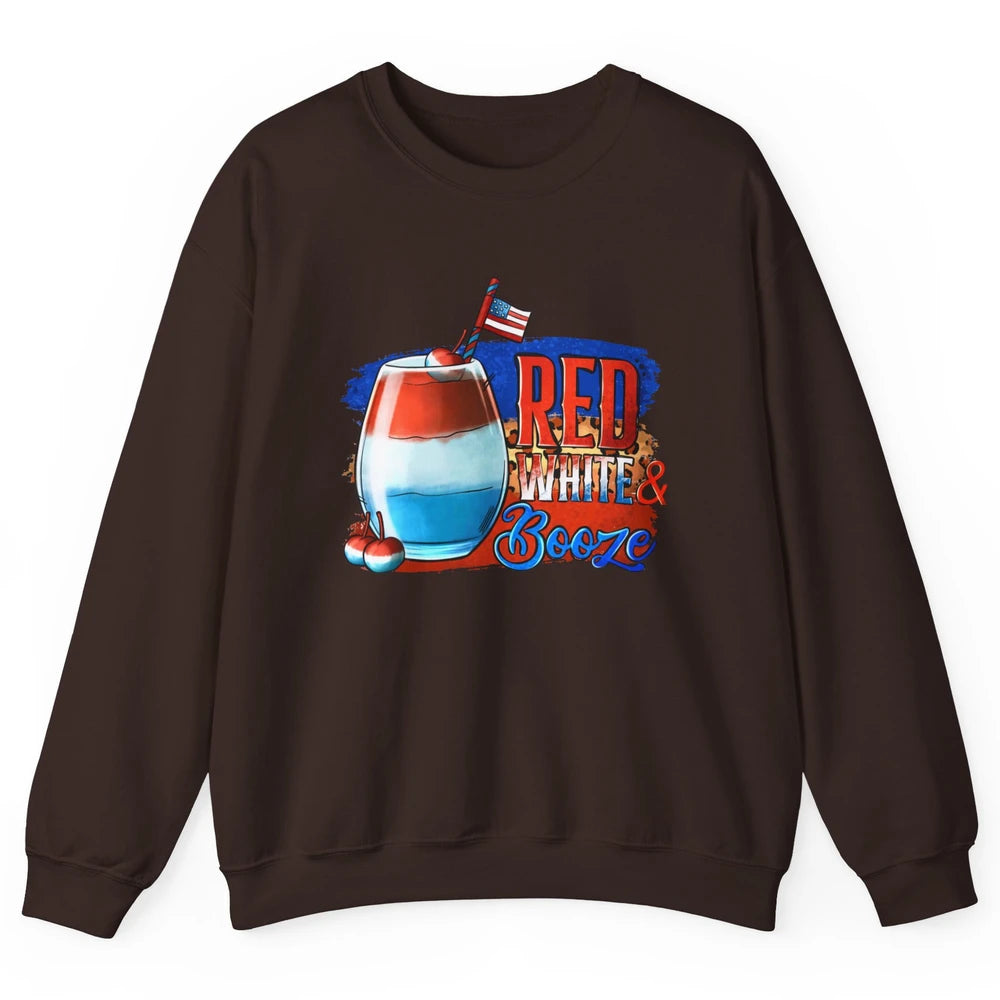 Red White & Booze Leopard US Flag 4th of July American Booze Unisex Crewneck Sweatshirt