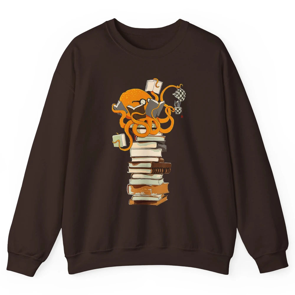 Reading Books Octopus Tea Coffee Sea Animal Marine Bookish Unisex Crewneck Sweatshirt