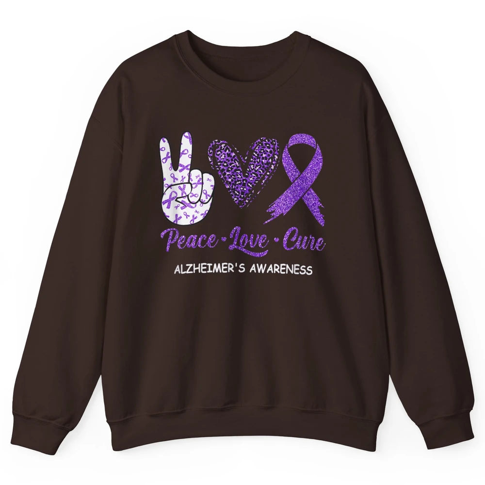 Peace Love Cure Purple Ribbon Alzheimer Disease Awareness Unisex Crewneck Sweatshirt