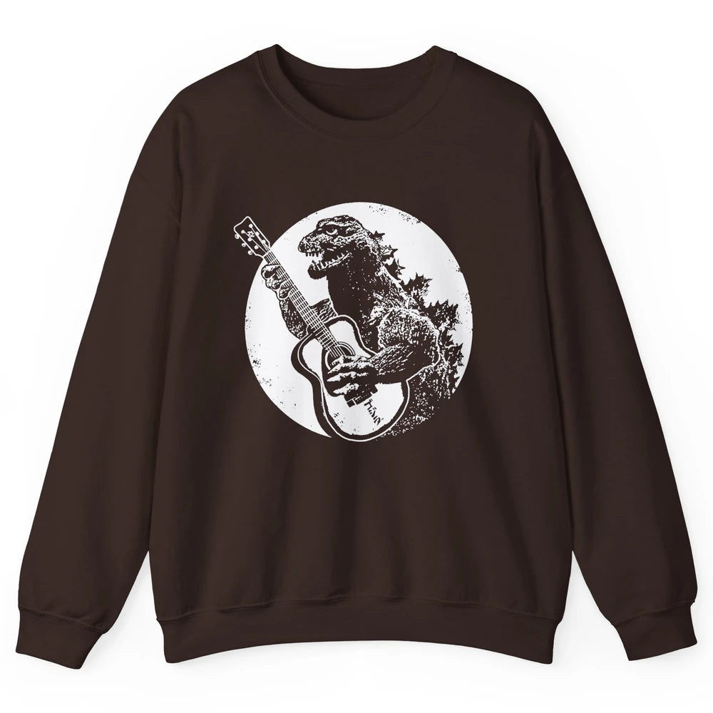 Retro Dinosaur Playing Bass Guitar T-Rex Guitarist Musician Unisex Crewneck Sweatshirt