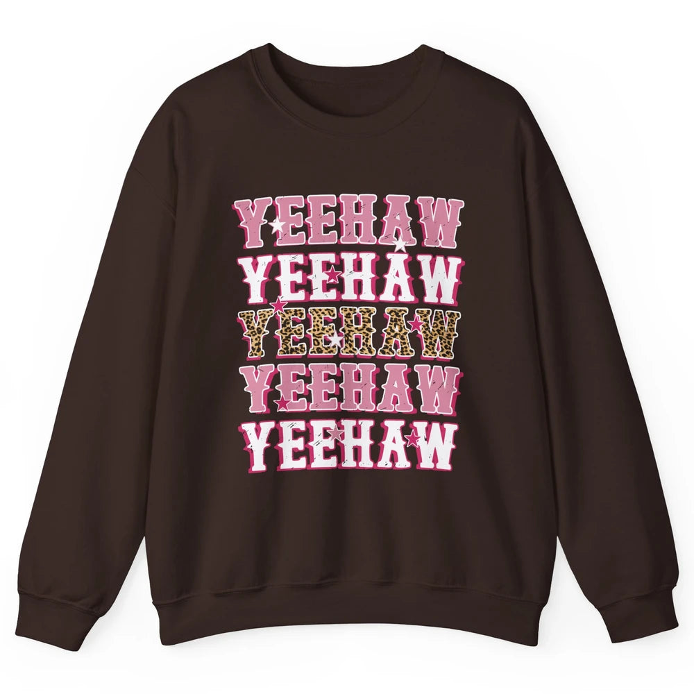 Retro Leopard Yeehaw Western Country Cowboy Cowgirl Costume Unisex Crewneck Sweatshirt