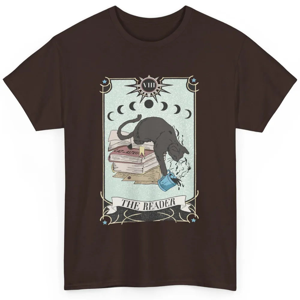 Retro Black Cat Books The Reader Tarot Card Halloween Reading Book Crescent Moon Classic Unisex T-Shirt