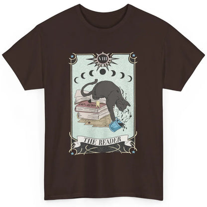 Retro Black Cat Books The Reader Tarot Card Halloween Reading Book Crescent Moon Classic Unisex T-Shirt