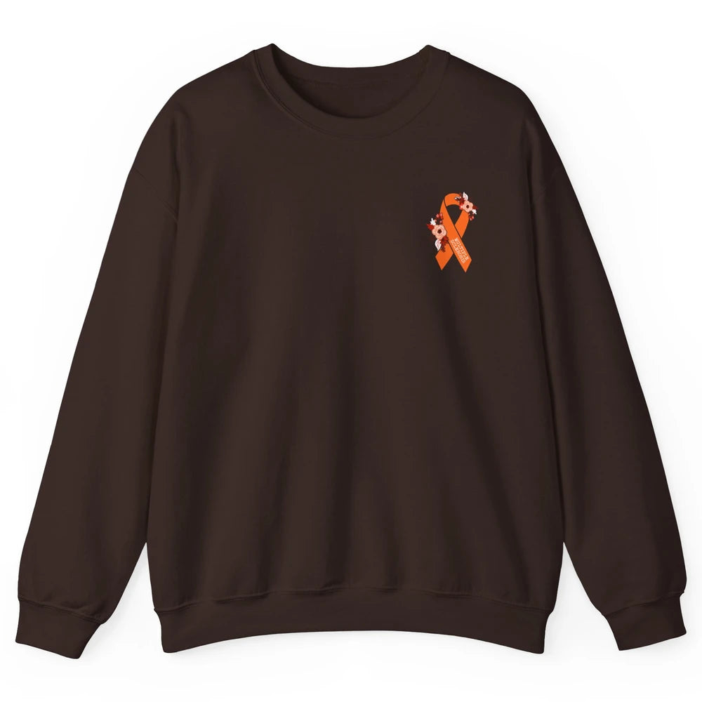Multiple Sclerosis Awareness Floral Orange Ribbon Rainbow Unisex Crewneck Sweatshirt
