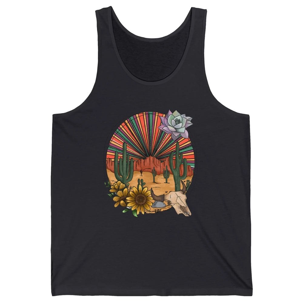 Retro Desert Western Cowboy Boho Skull Cactus Country Cowboy Unisex Jersey Tank