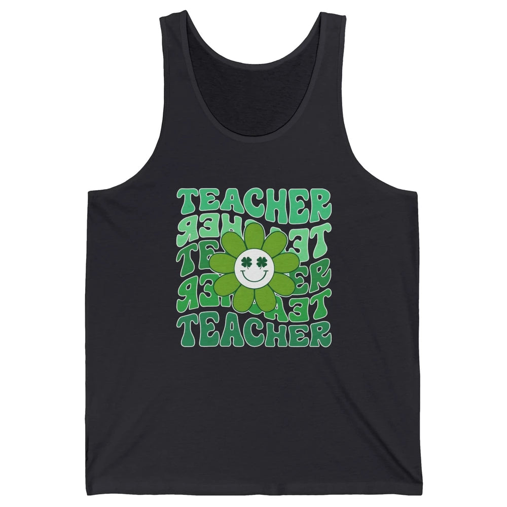 Retro Groovy Wavy Teacher Smiling Face Daisy St Patricks Day Unisex Jersey Tank